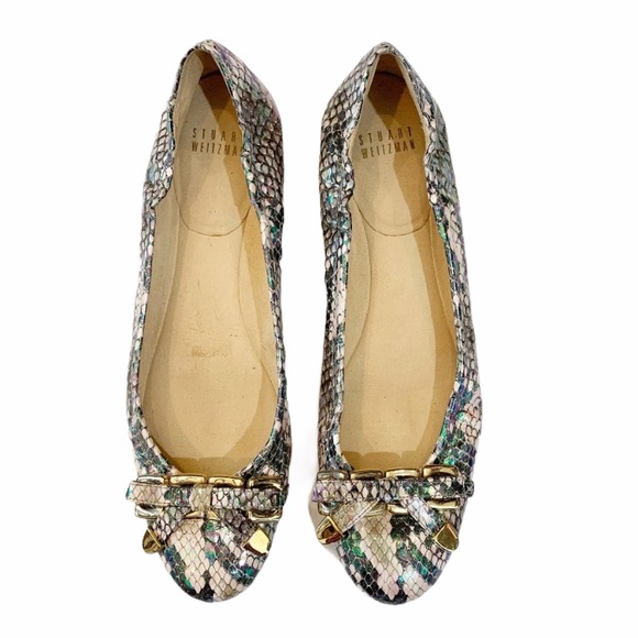 snakeskin print flats